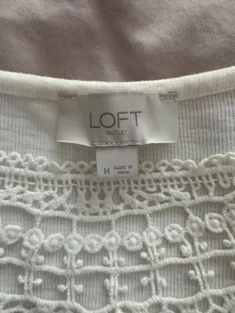 LOFT Outlet White Lace Yoke Sleeveless Tank Top Medium Boho Cottagecore